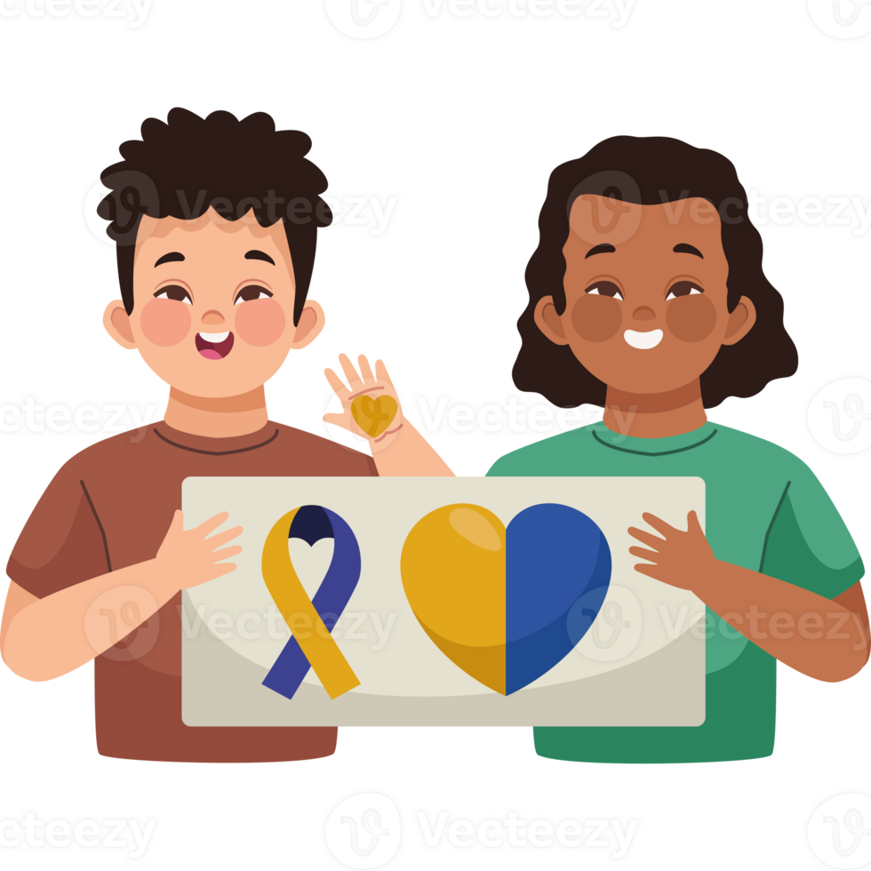 Two children holding a sign with a yellow ribbon and a heart png