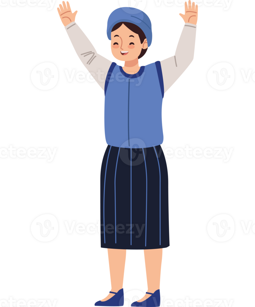An illustration of a woman in a blue dress and skirt png