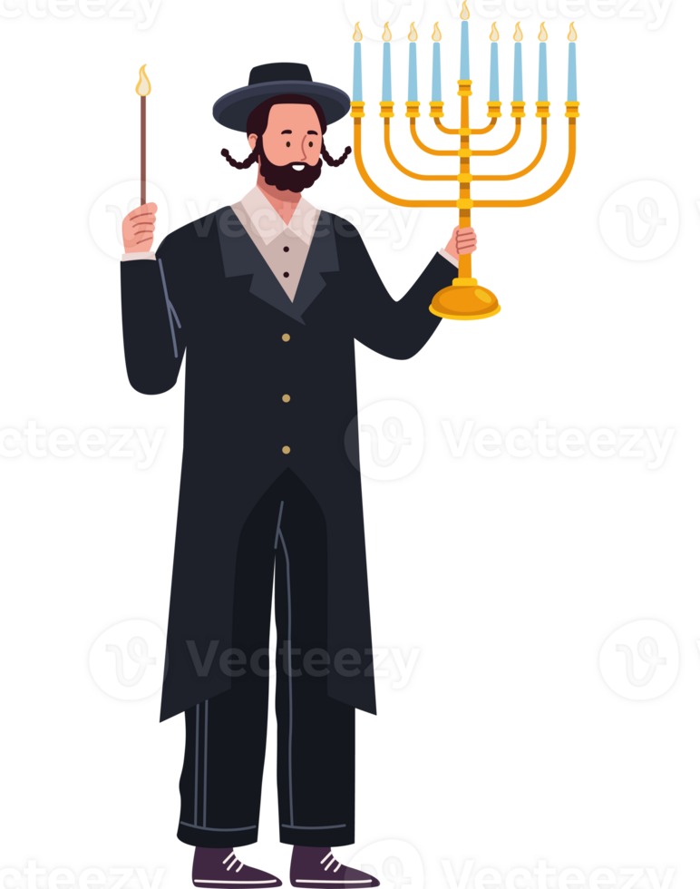 A man in a suit holding a candle and a menorah png