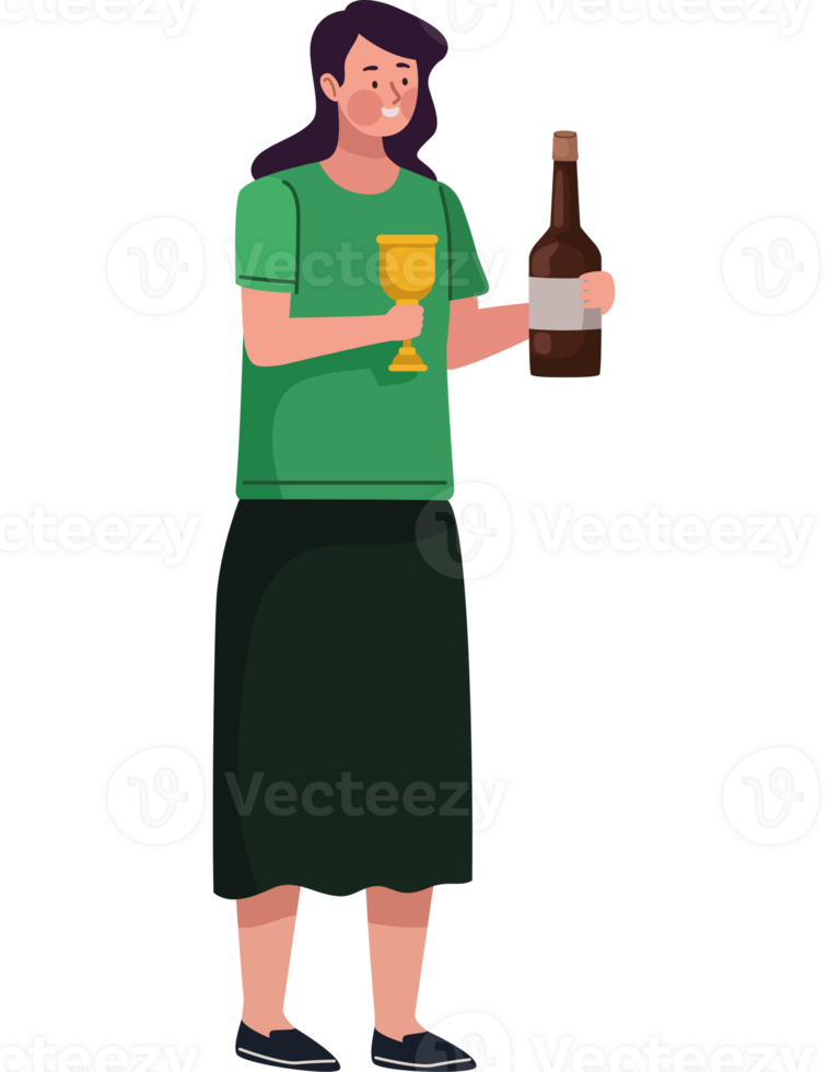 A woman holding a beer and a glass png
