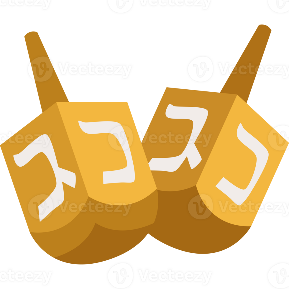 Two gold dreidel with hebrew writing on them png