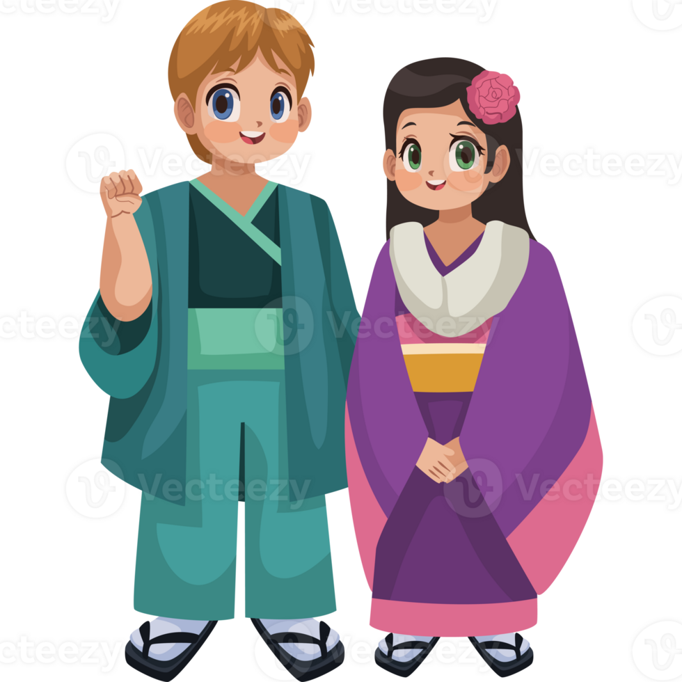 Japanese couple in kimono png