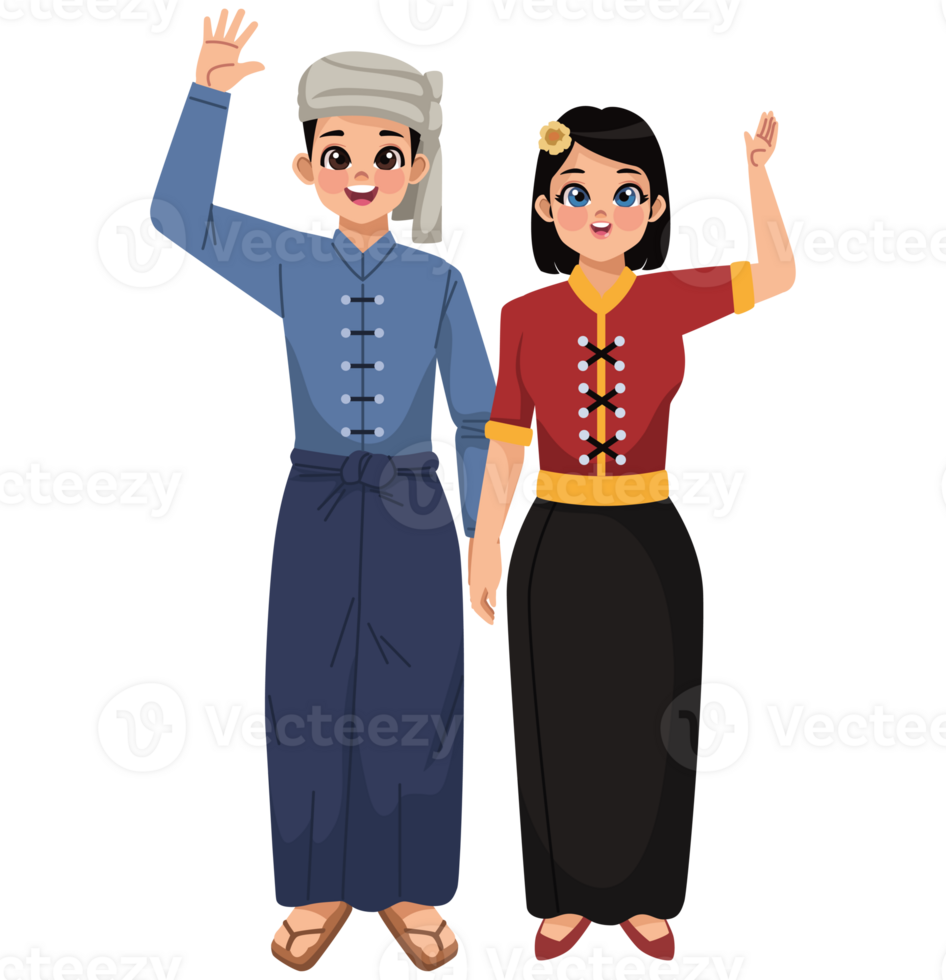 A cartoon couple in traditional clothing png