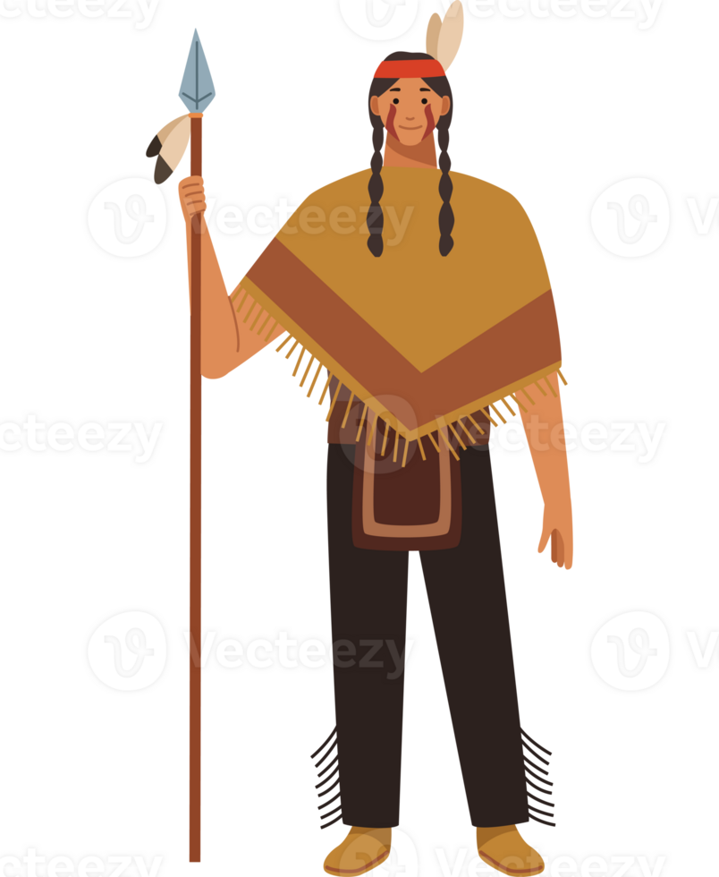 Native american man with spear illustration png