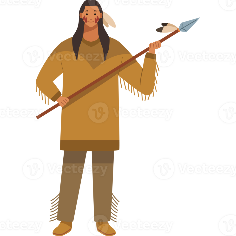 Native american man with spear illustration png