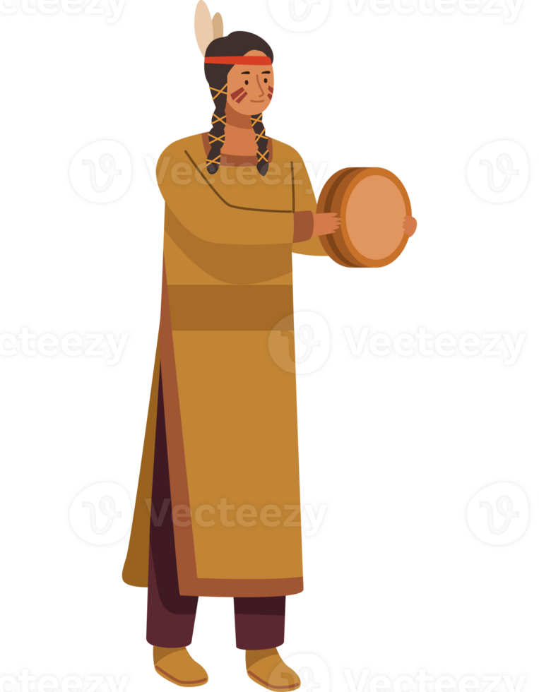 Native american man holding a drum png