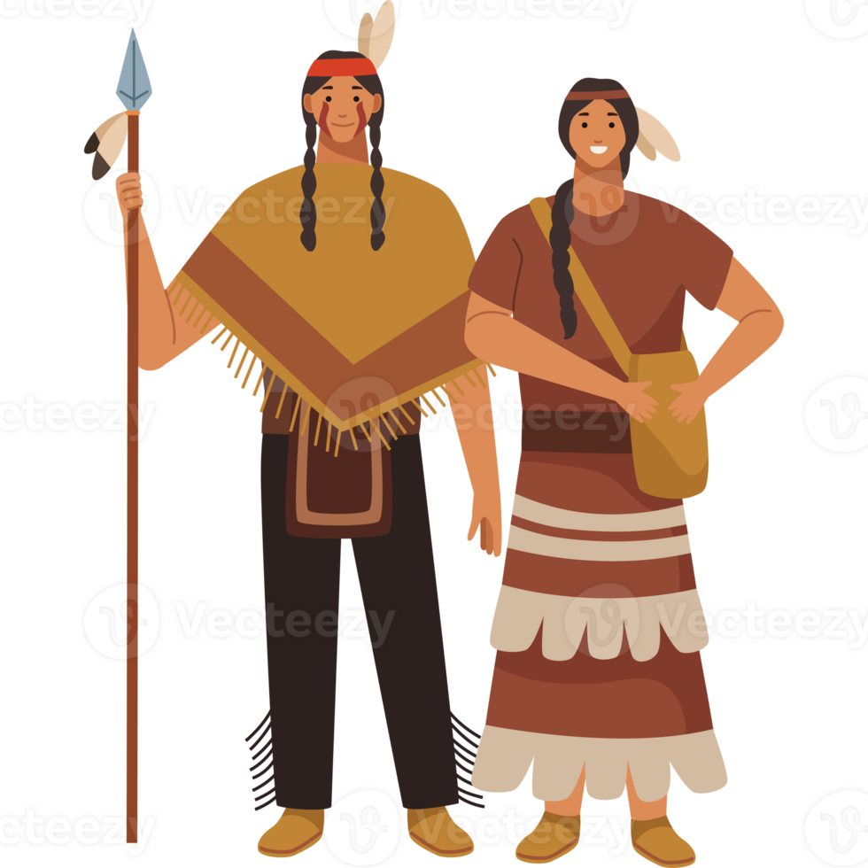 Native american couple illustration png
