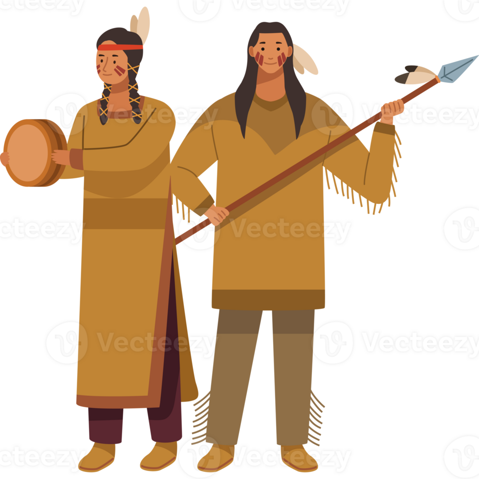 Two native american men holding a drum and a spear png