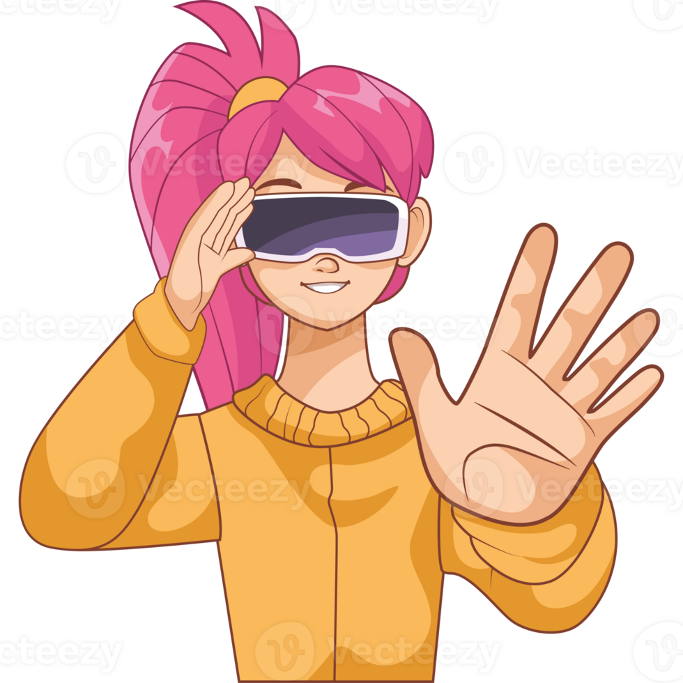 A cartoon girl with pink hair and glasses png