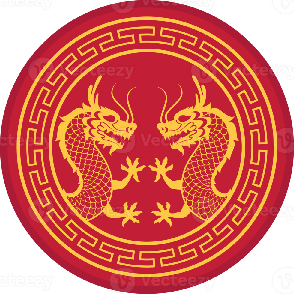Two chinese dragons in a round pattern png