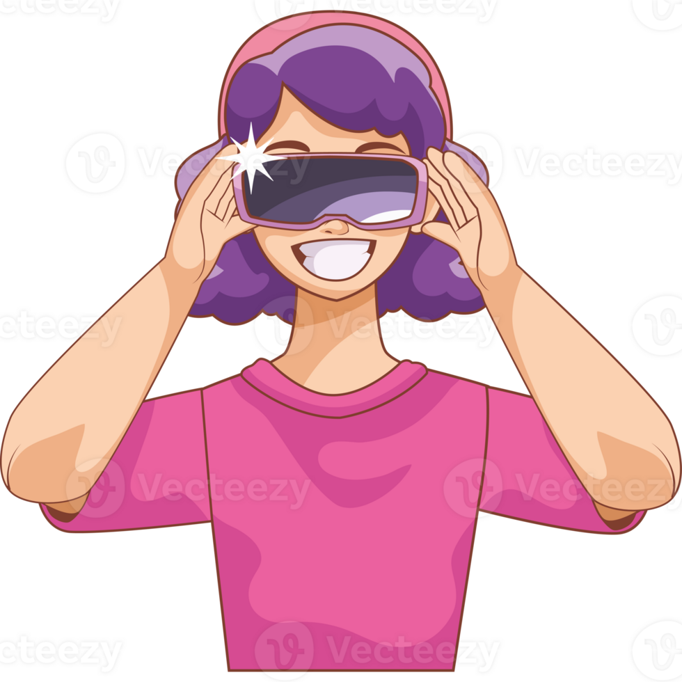 A cartoon girl wearing a virtual reality headset png