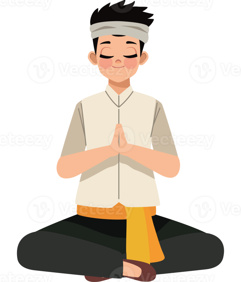 A man in a traditional thai outfit is sitting in a lotus position png