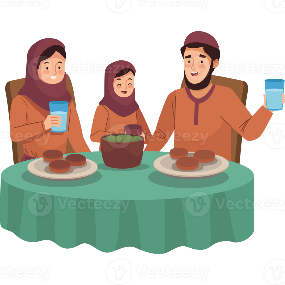 Muslim family eating dinner png