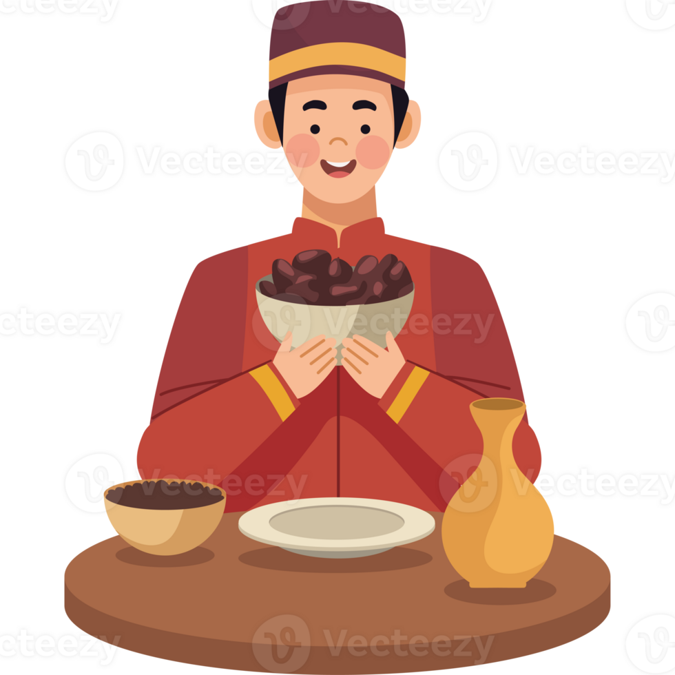 A man in an oriental outfit is holding a bowl of dates png