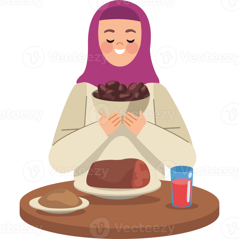 A woman in a hijab is eating a plate of food png