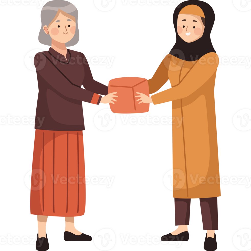 Two women holding a box with a smile png