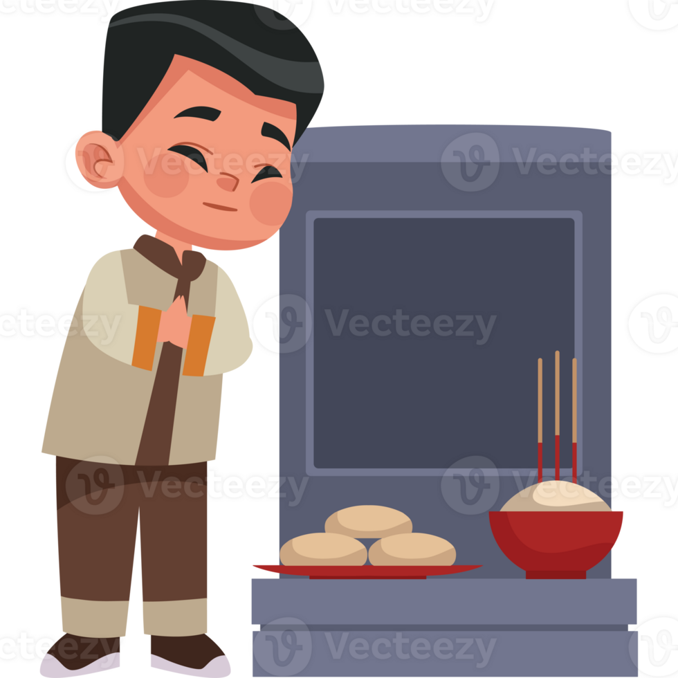 A cartoon boy standing next to a stove with food png