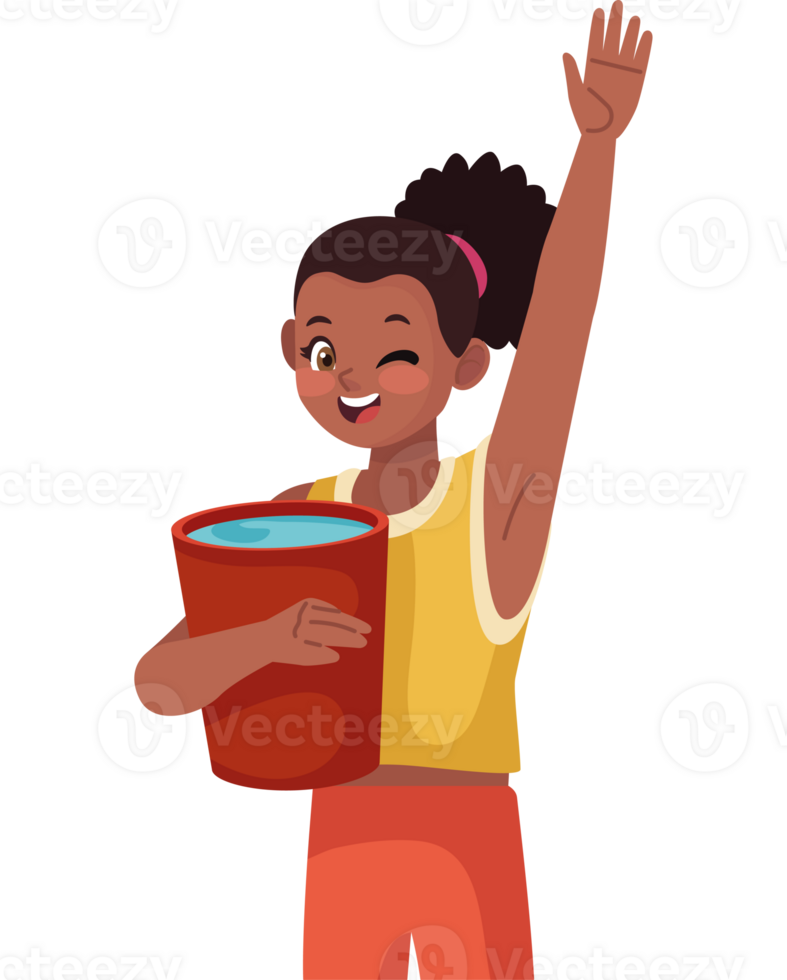 A girl holding a bucket of water png
