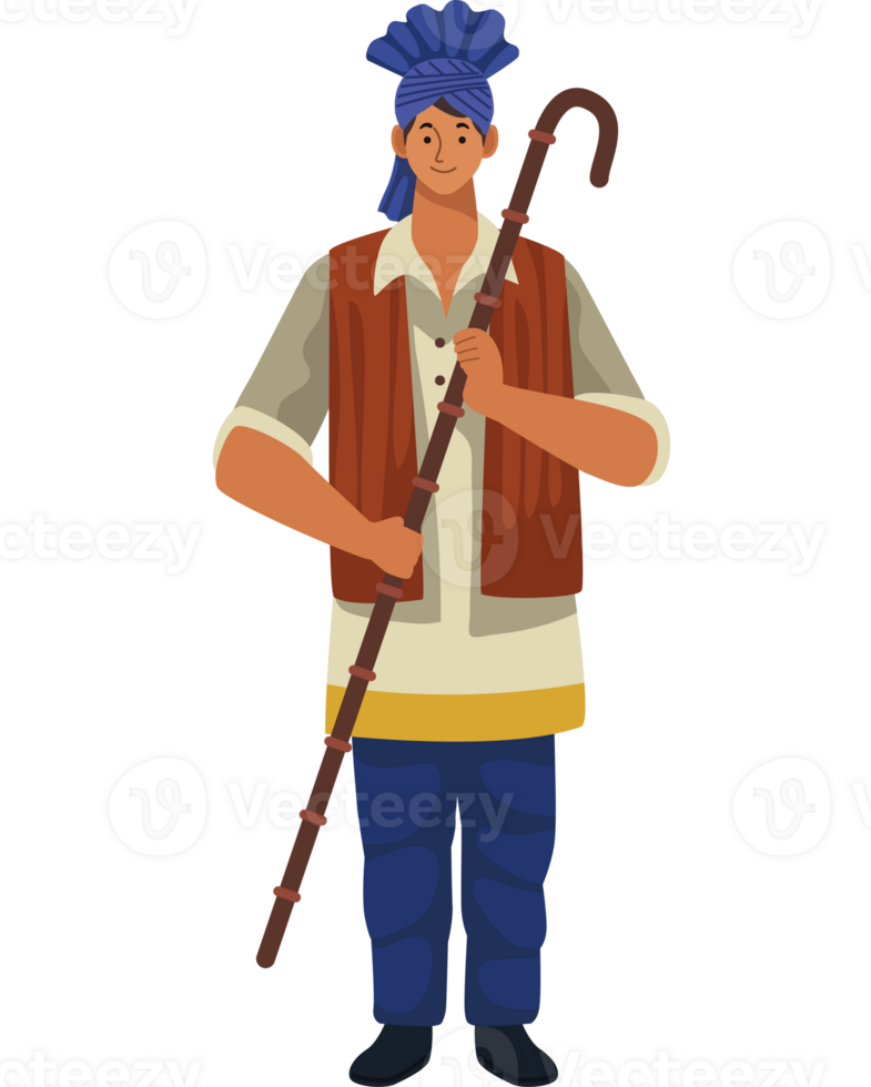 An illustration of a man with a stick png