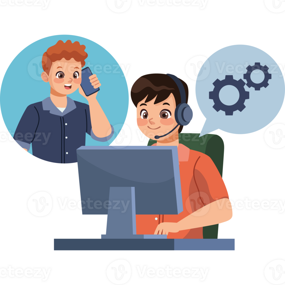 A man is talking on the phone while sitting at a computer png