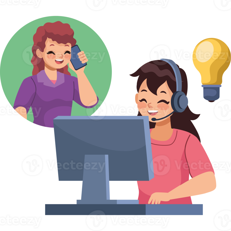 A woman is talking on the phone while sitting at a computer png