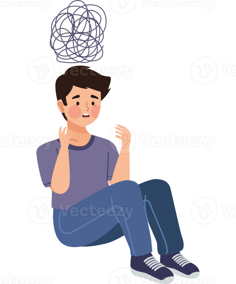 A man sitting on the floor with a ball of string above his head png
