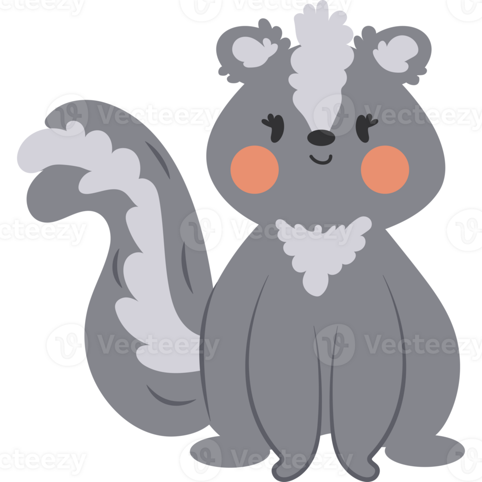 A cartoon skunk with a big nose and a big tail png