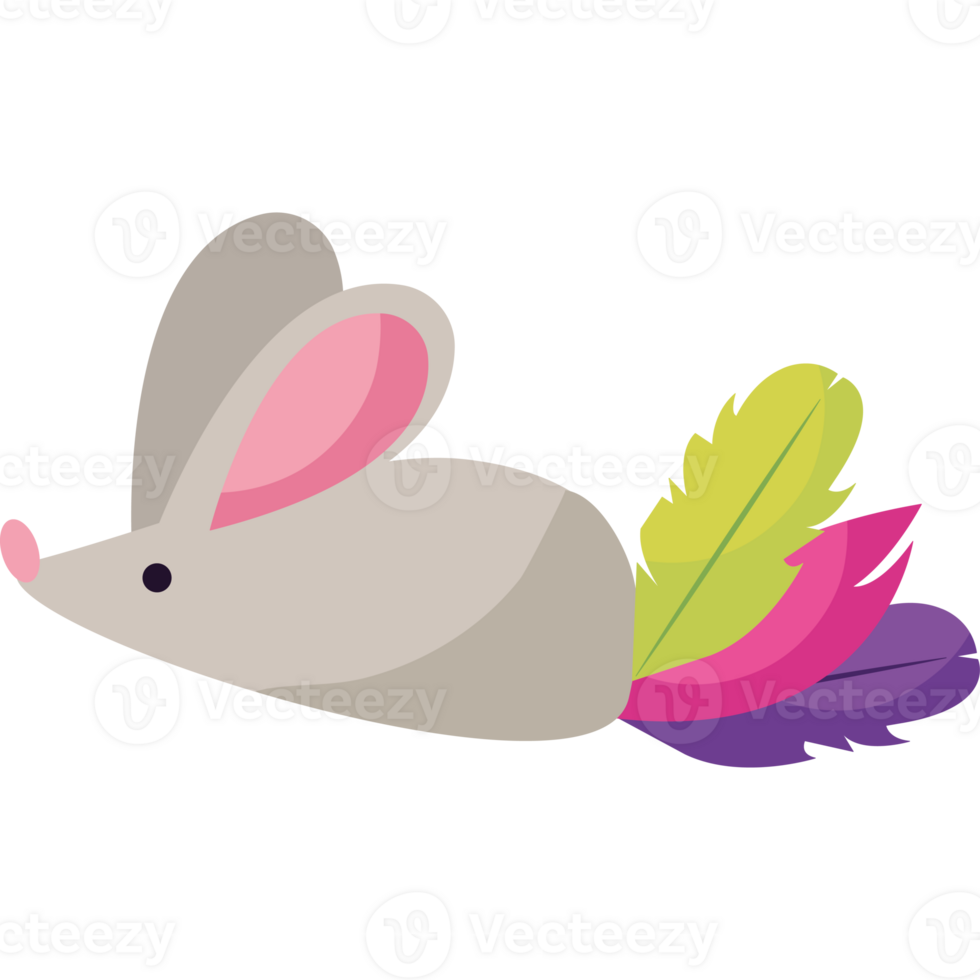 A cartoon mouse with colorful feathers on its back png