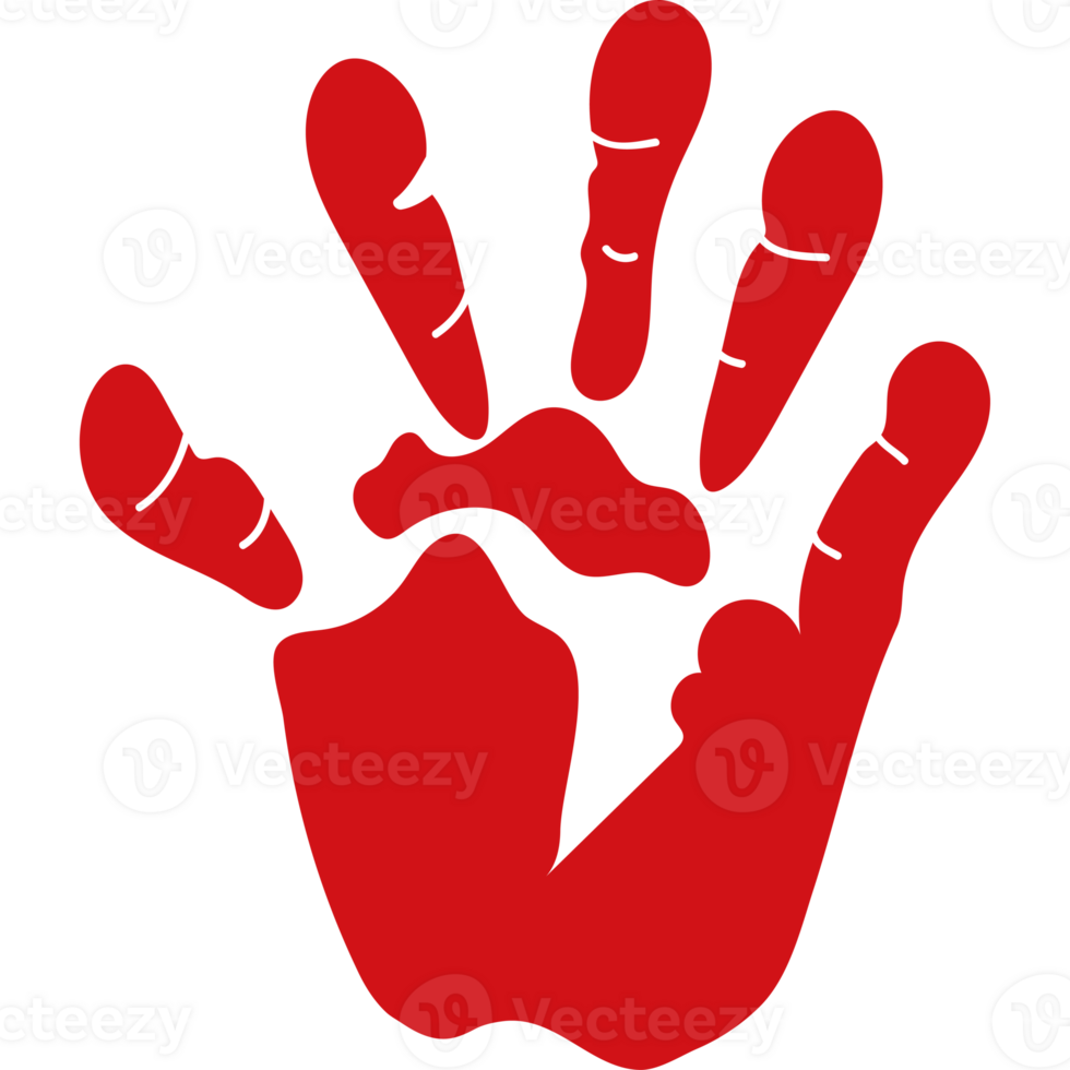 A red hand print on a black background png