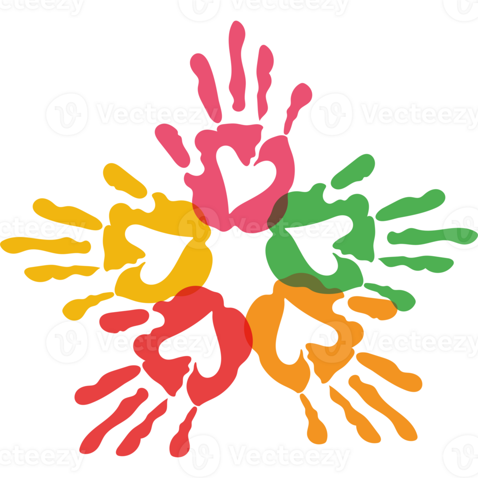 A colorful handprint is shown in the shape of a star png