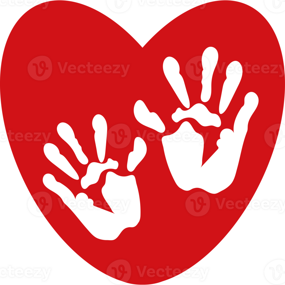 A red heart with two hands and a handprint png