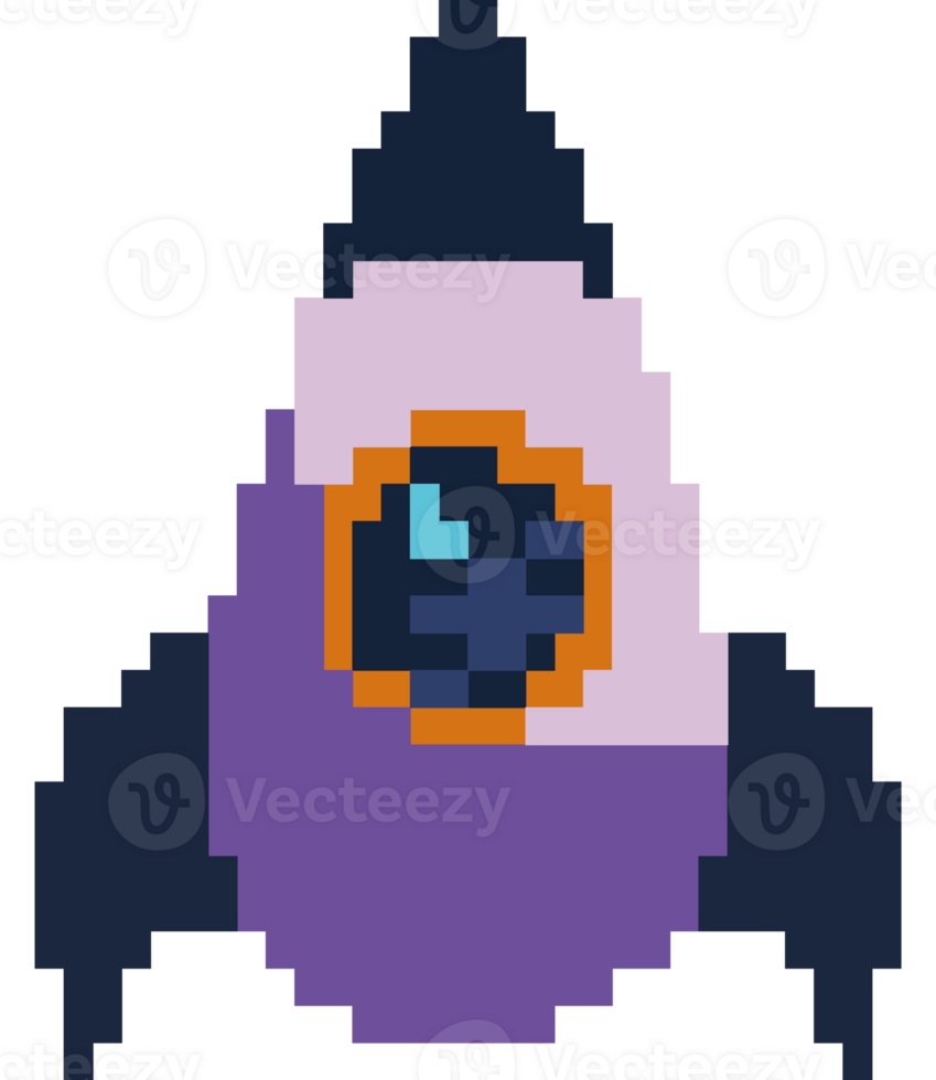 A pixel style pixel art space ship png