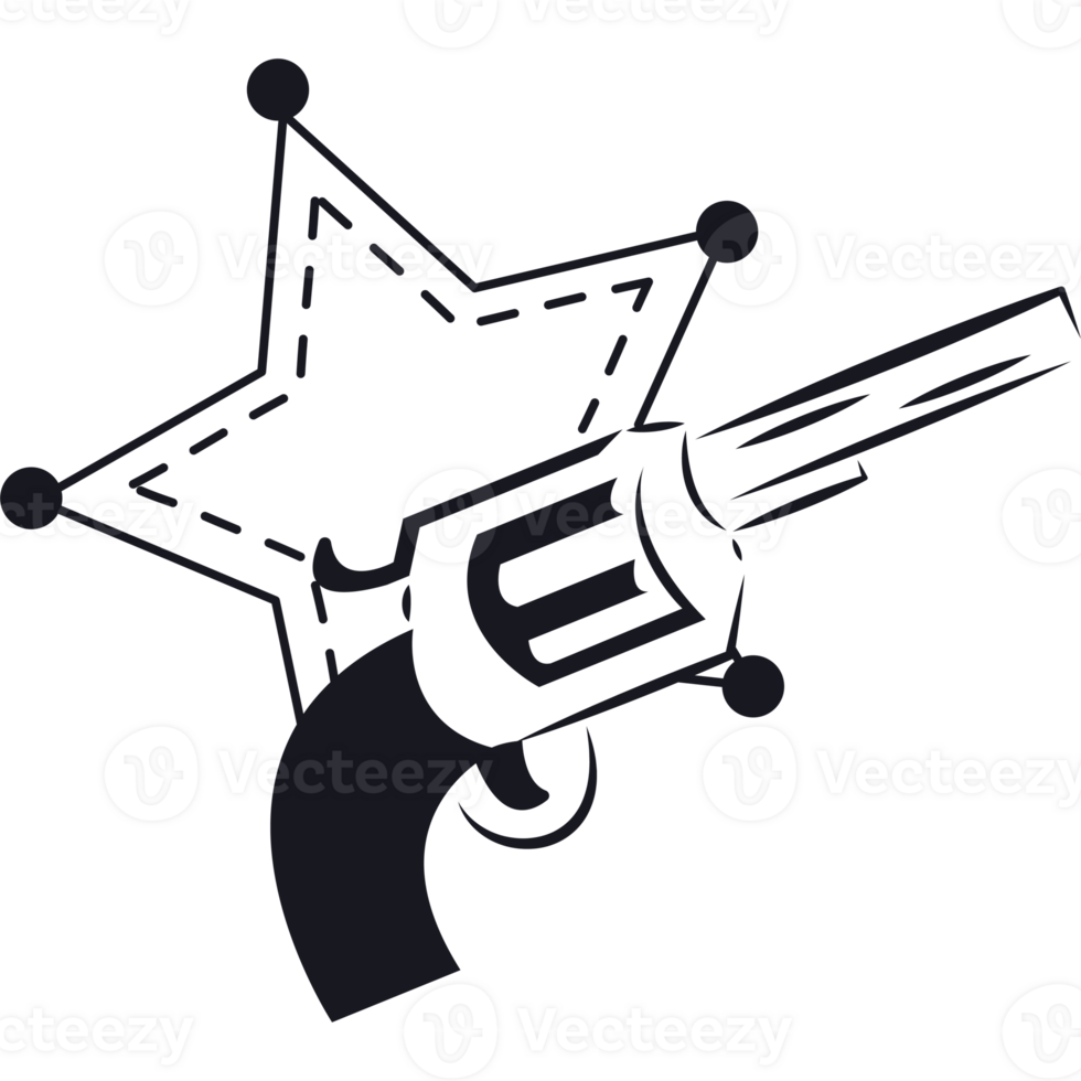 A revolver and star on a black background png