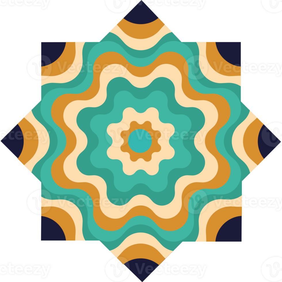 A colorful geometric pattern in the center of a star png