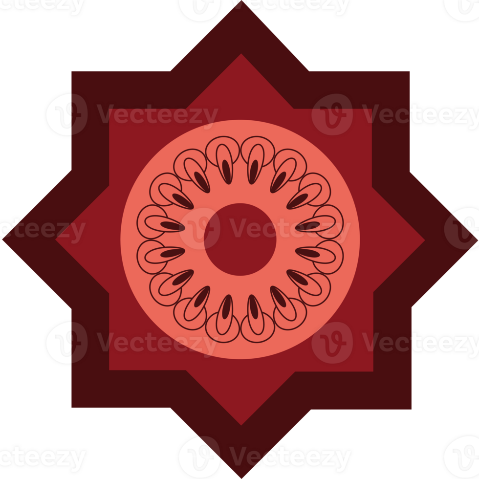 A red and black star with a flower in the center png