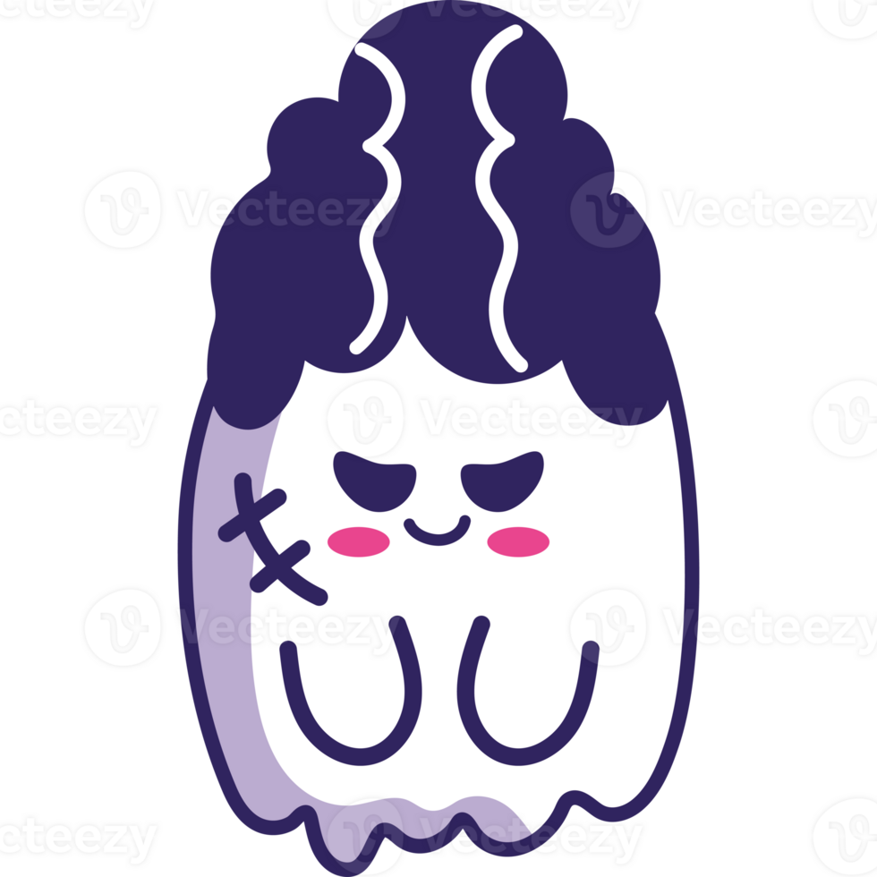 A cartoon ghost with purple hair and a purple face png