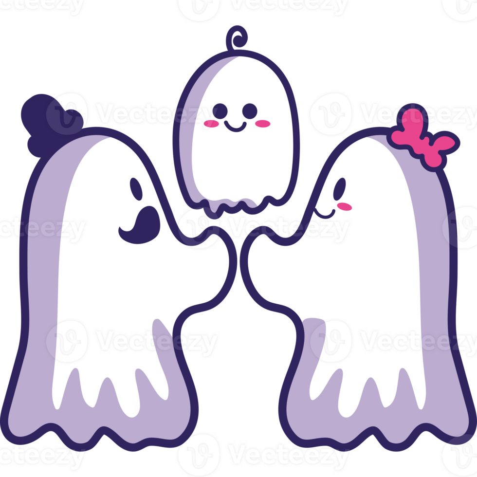 Three ghosts holding hands with a pink heart png