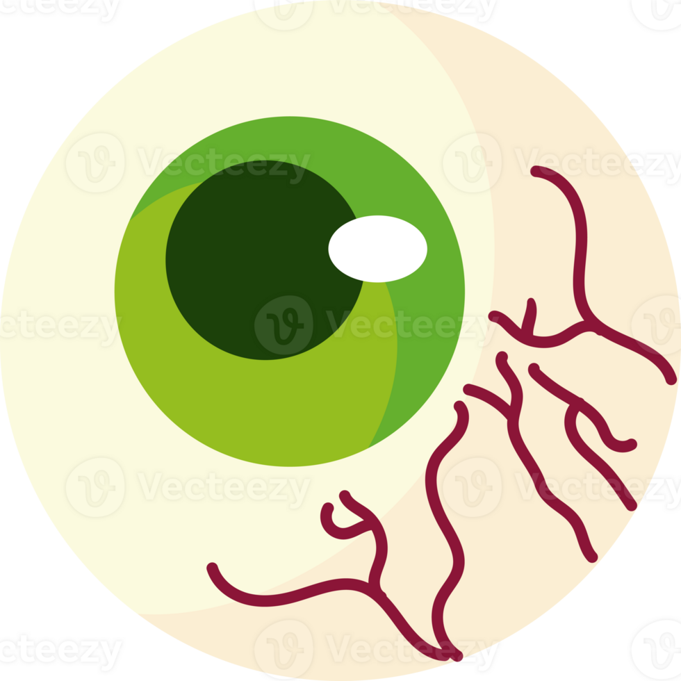 An eye with a green pupil and a red vein png