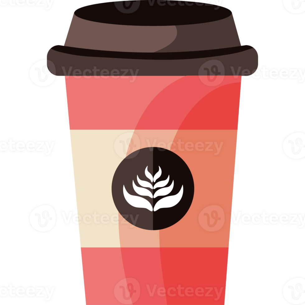 A coffee cup with a black lid and a white leaf png