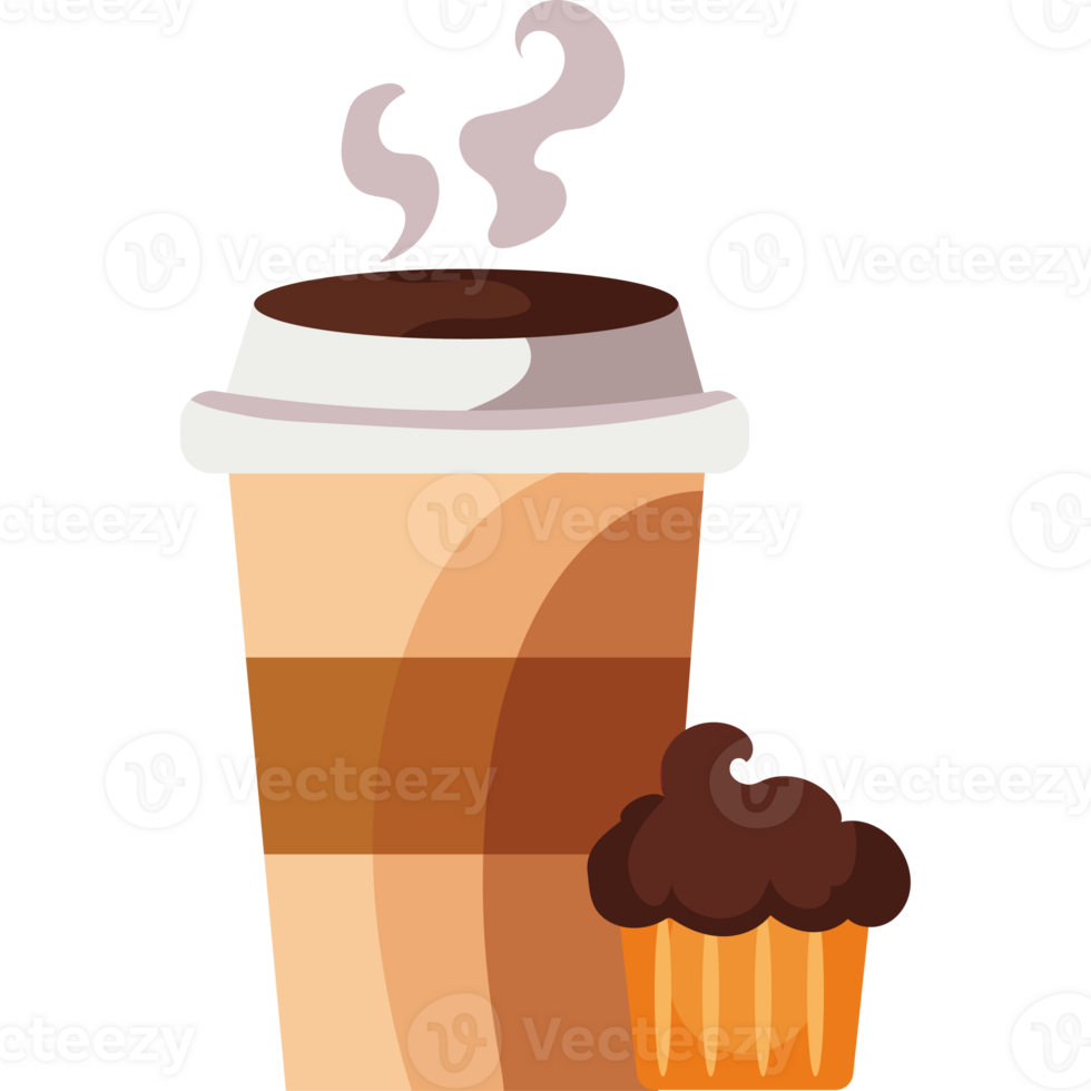 Coffee cup and cupcake with steam png