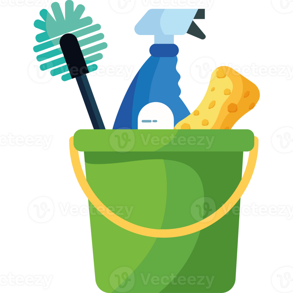 A bucket with cleaning supplies and a sponge png