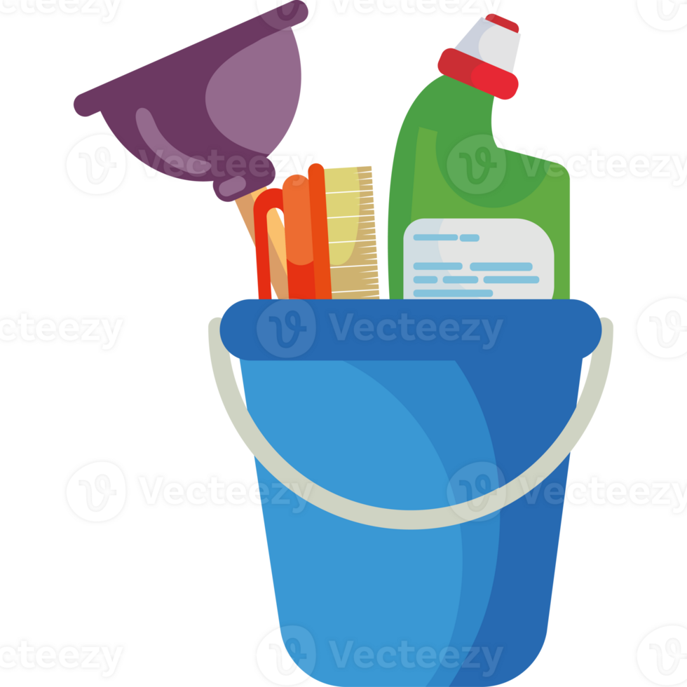 A bucket with cleaning supplies in it png