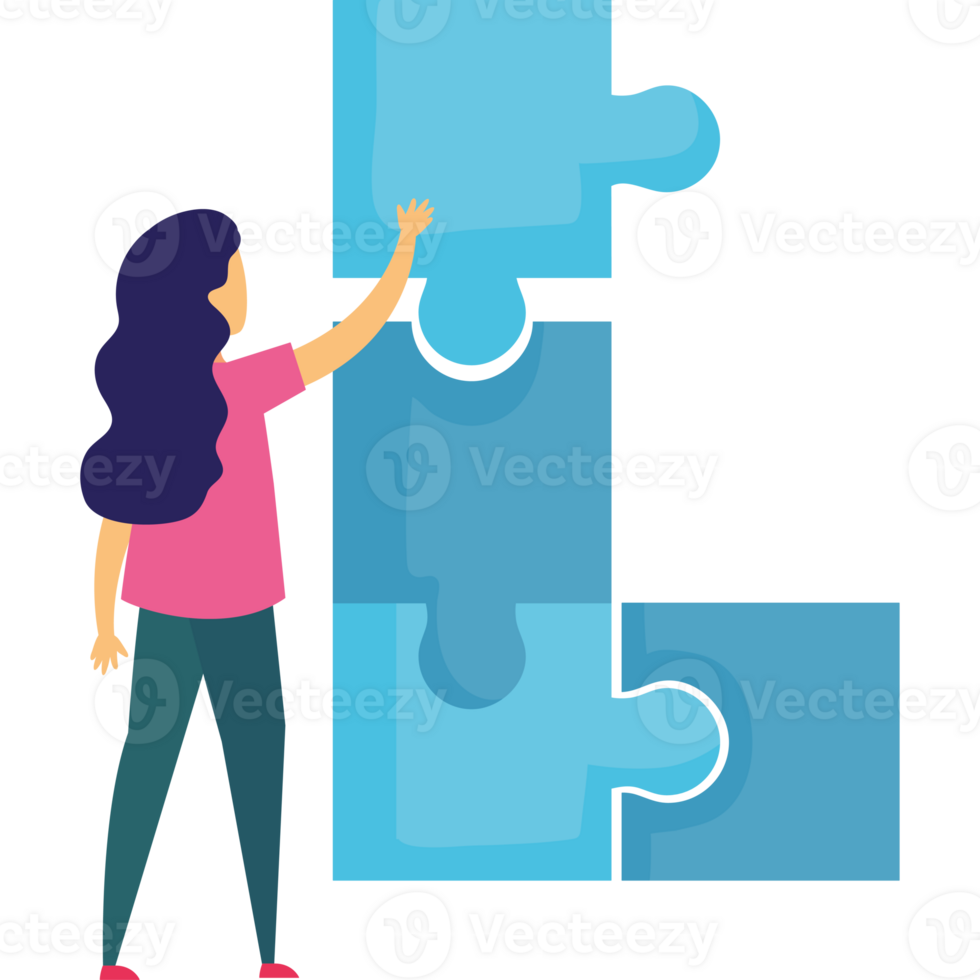 A woman holding a puzzle piece with a piece missing png