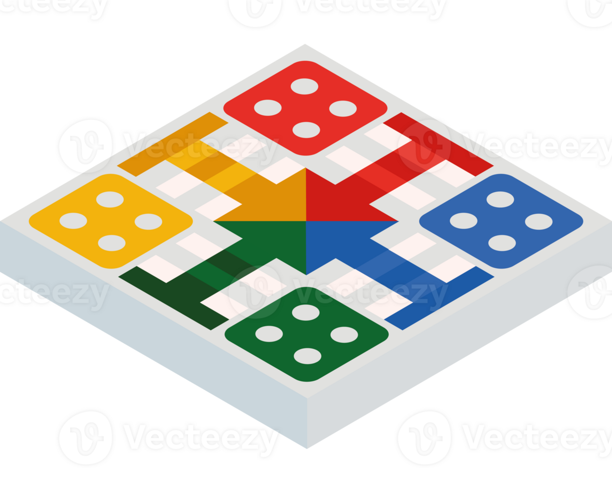 A colorful board with four dice pieces png