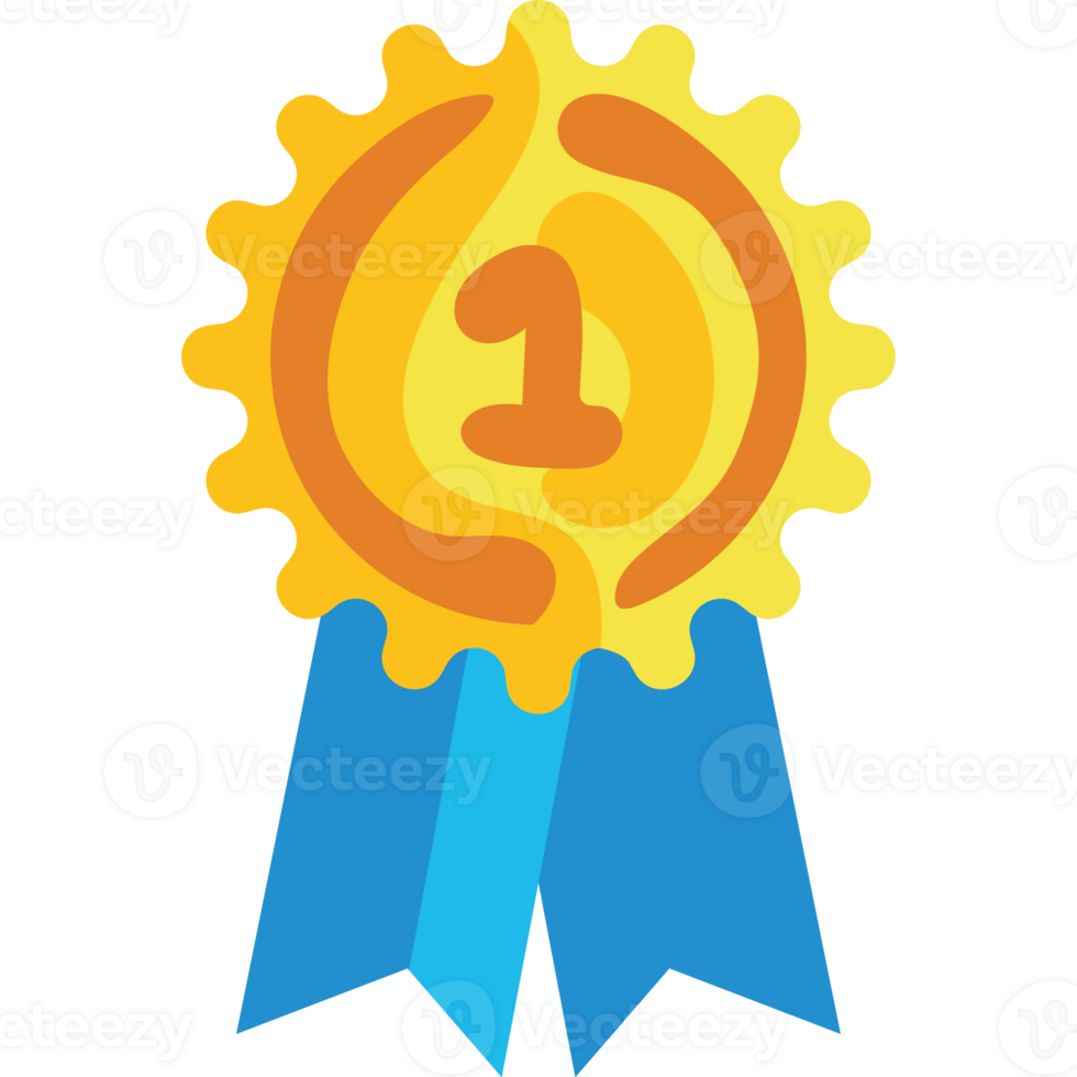 A medal with a blue ribbon and a number one png