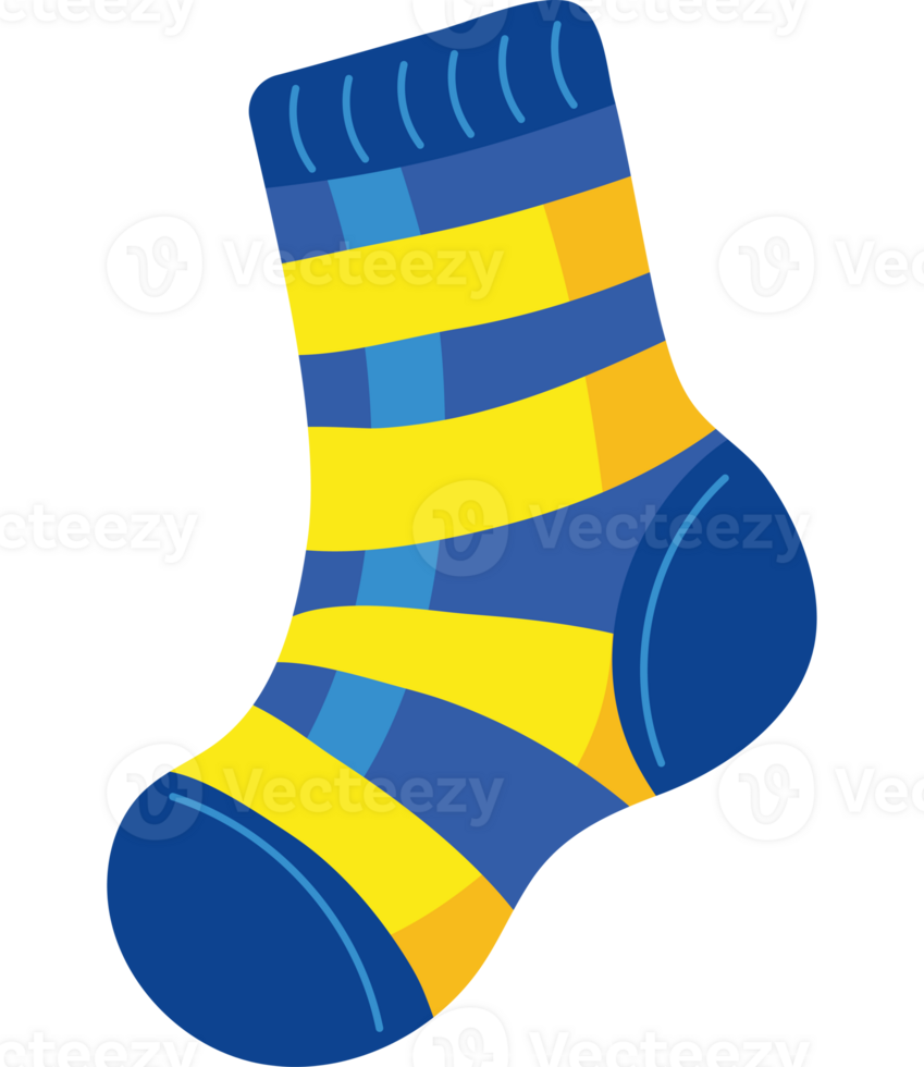 A blue and yellow sock with a blue stripe png