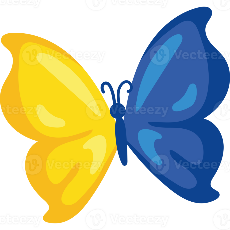 A blue and yellow butterfly on a black background png