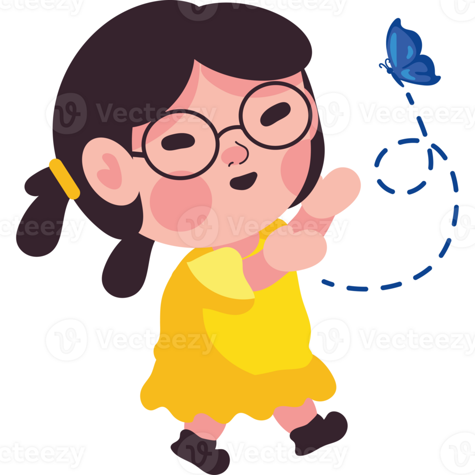 A cartoon girl with glasses and a butterfly png