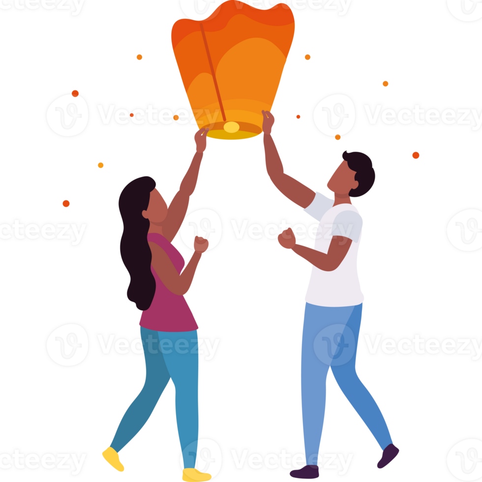 Two people holding up a paper lantern png