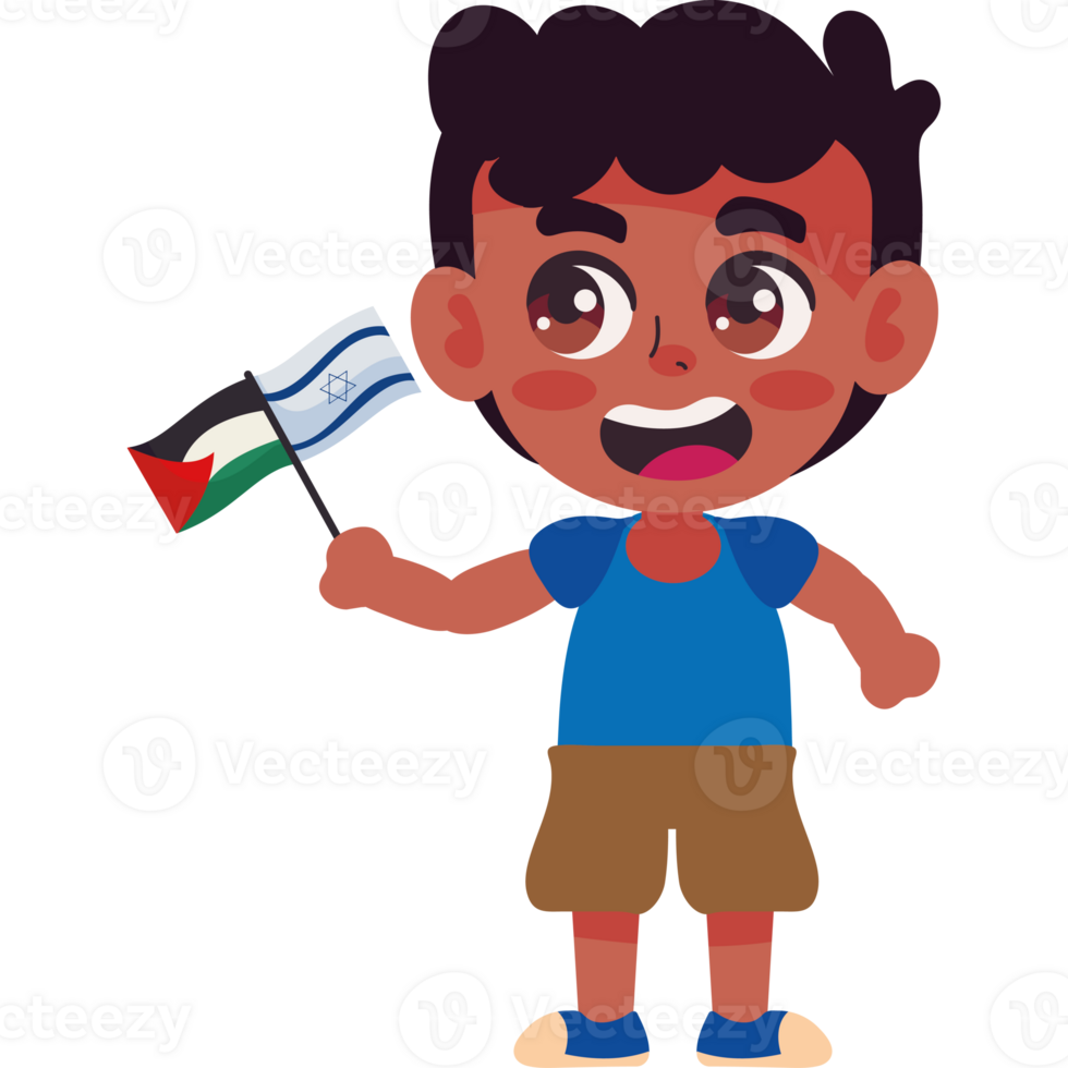 Boy holding palestine flag png